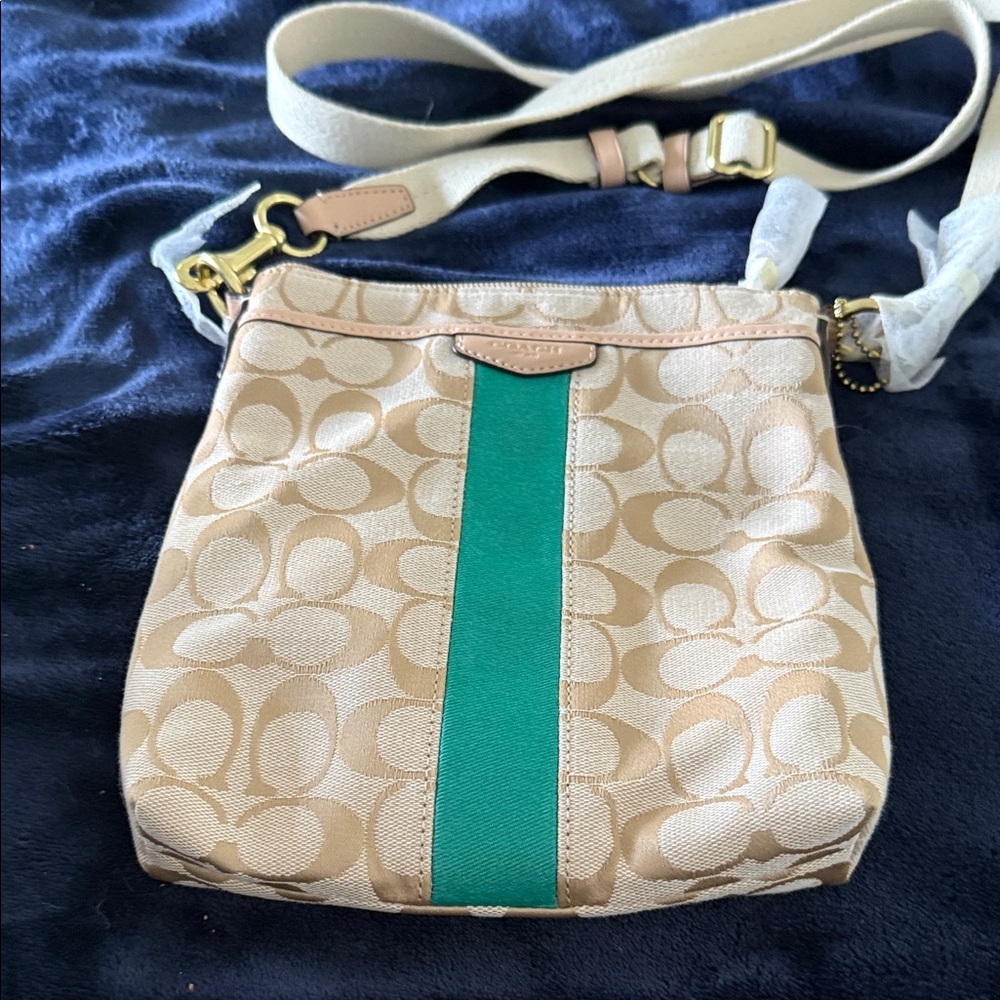 Coach Beige and Green Crossbody Bag